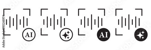 AI Voice Speaker Icon Set. Artificial Intelligence Sound and Communication Technology Symbols. Sparkle icons set. Shining icon set. Generative AI logo icon, magic sparkle stars symbol.