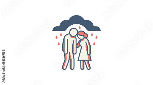 Sad Couple Standing Under a Rain Cloud