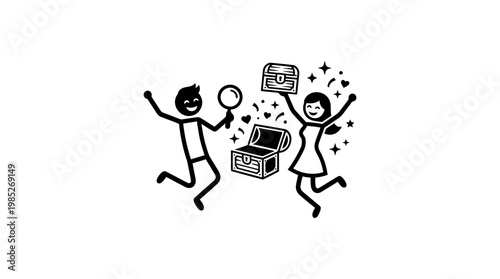 People Discovering Treasure Chest