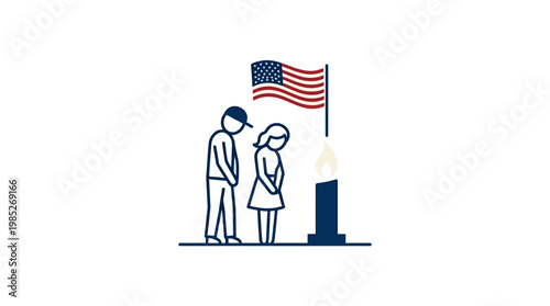 People Mourning at Memorial with American Flag