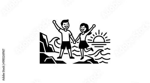 Happy Couple Enjoying Beach Sunset