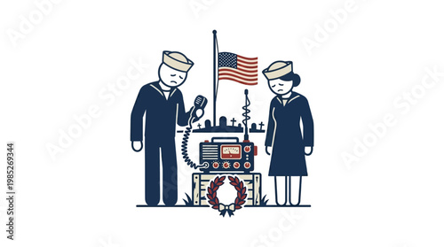 Sailors Pay Respects at Memorial with Radio