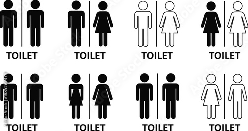 Gender neutral and specific toilet icons with different styles and text.