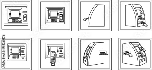 ATM machine icons for banking services and financial transactions.