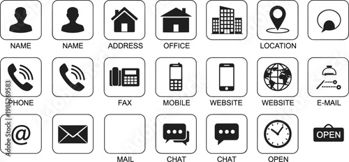 Collection of contact and communication icons for business cards.