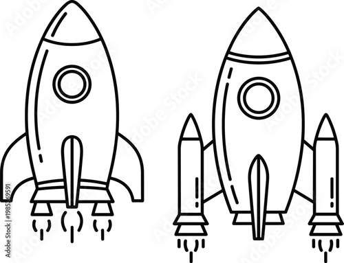 Two outlined rocket icons with engine exhaust, representing space travel or startup.
