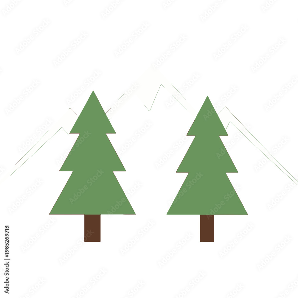 Fototapeta premium Mountain Trees Winter Forest Landscape Flat Icon