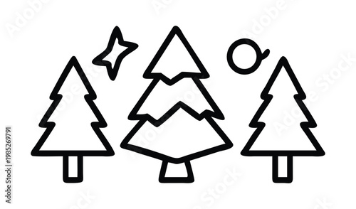 Hand drawn christmas trees and star illustration