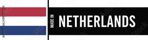 Made in Netherlands label icon with Dutch flag colors for product packaging and marketing