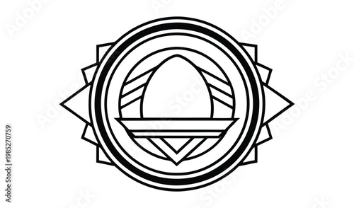 Abstract geometric emblem with oval and starburst elements