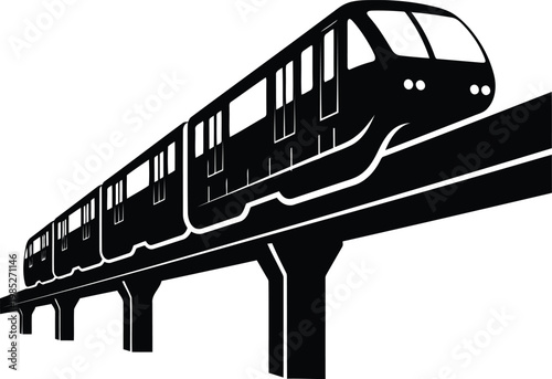 Modern Monorail Train Silhouette on Elevated Track Icon for Public Transportation and Urban Transit Design