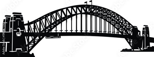 Sydney Harbour Bridge Silhouette Australia Landmark Icon Graphic Illustration Isolated on White Background Vector Art
