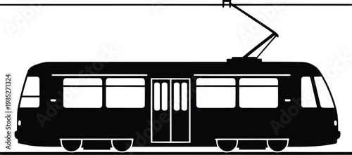 Electric streetcar tramway silhouette vector illustration for city transit and public transport commuting design