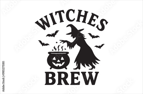 A halloween design featuring a witch cauldron and the words witches brew