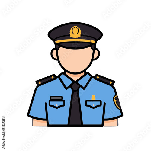 Police Officer Flat Icon with Uniform and Badge