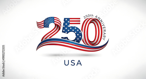 USA 250th Anniversary Logo with American Flag Stars and Stripes Design for Semiquincentennial Celebration Event