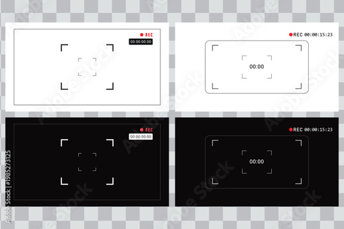 Digital video camera interface vector illustration with focus frames and recording status.