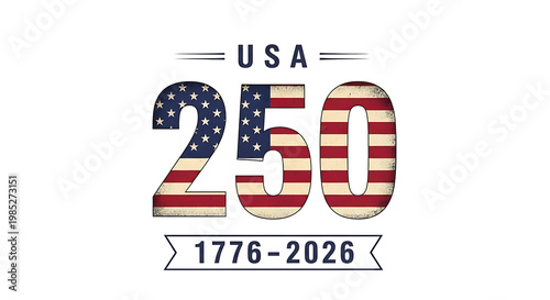 USA 250th Anniversary Semiquincentennial Graphic with American Flag Pattern and Vintage Texture 1776 to 2026