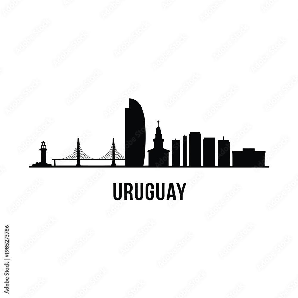 Fototapeta premium Minimalist black silhouette of the uruguayan skyline and national name