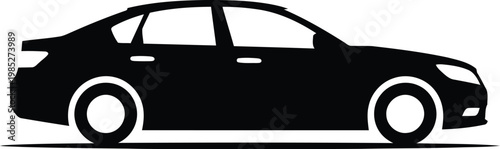 black car silhouette side view on white background for infographic