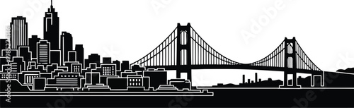 San Francisco city skyline with Golden Gate Bridge silhouette