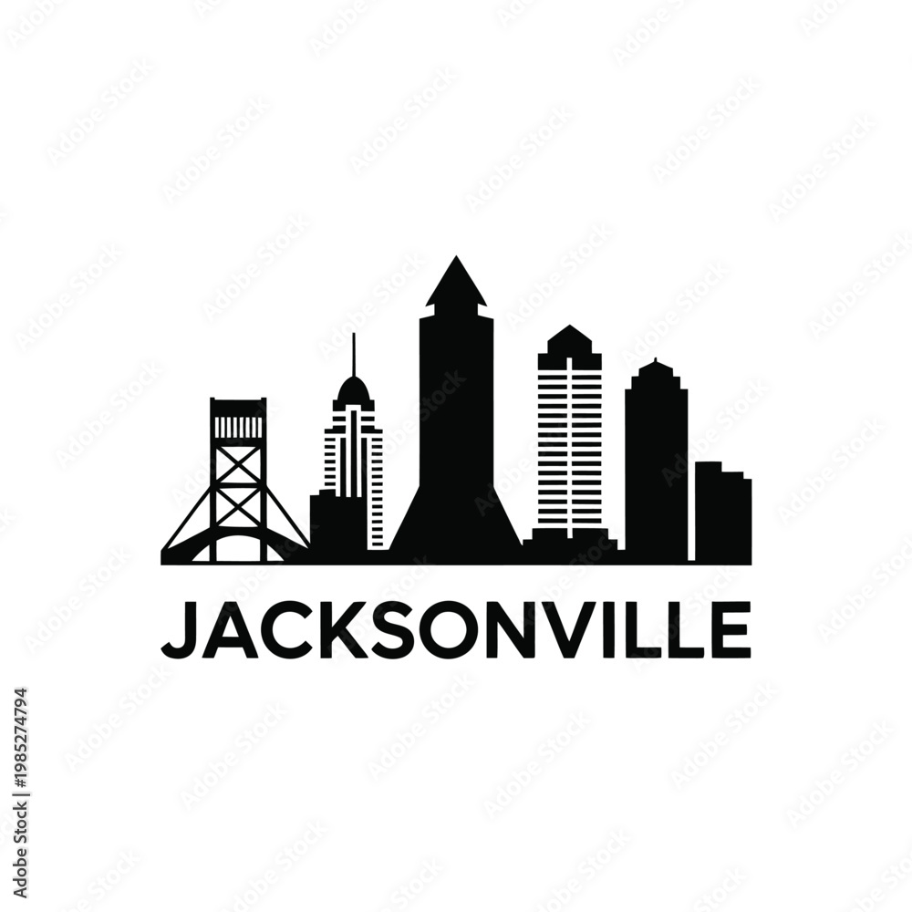 Fototapeta premium Jacksonville skyline silhouette with prominent buildings and a bridge