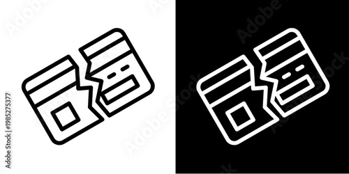 Broken Card Icon Set White Style Collection