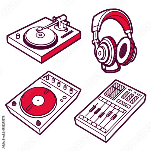 DJ equipment turntable headphones DJ mixer controller music