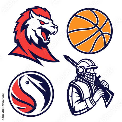 Sports with lion wolf fish basketball and knight sports lion