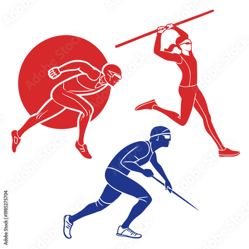 Winter sports athletes in motion skiing running track and field