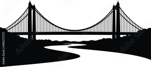 suspension bridge over river silhouette illustration