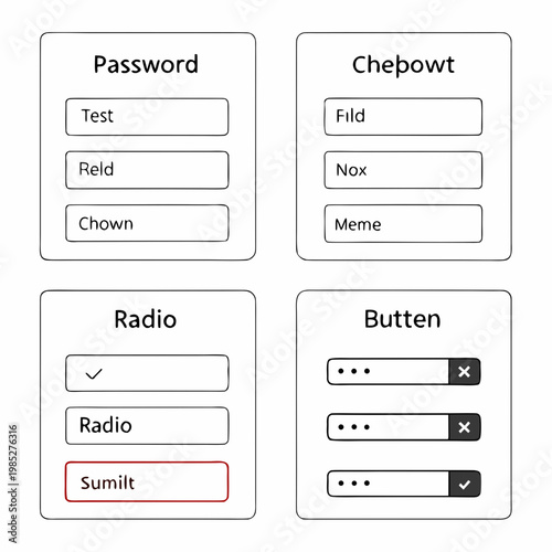 UI form UI form password field radio buttons checkboxes text input submit button