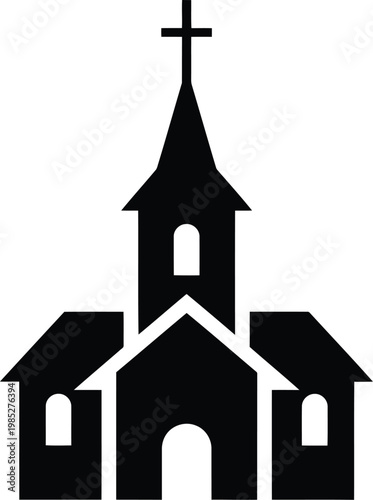 black silhouette church building with cross on steeple