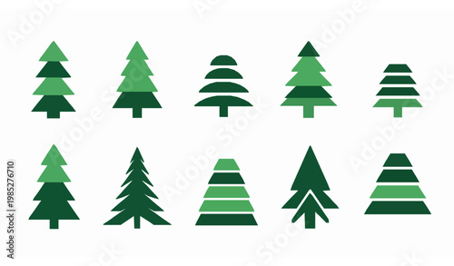 Minimal geometric pine tree set vector abstract conifer forest icon collection