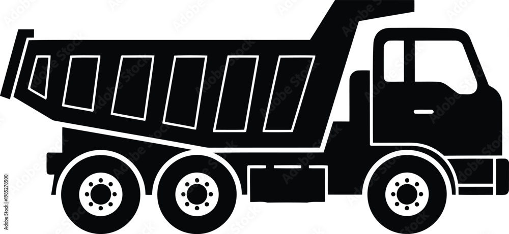 Εκτύπωση καμβά Black silhouette of a dump truck on a white background for design and constructi