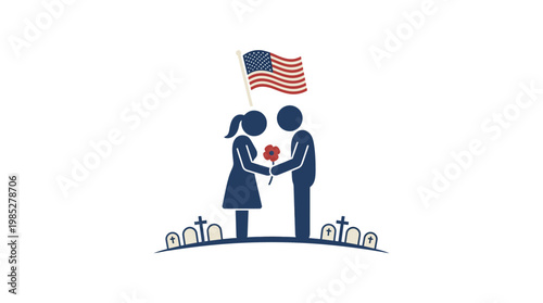 Memorial Day Remembrance With Couple Flag and Graves