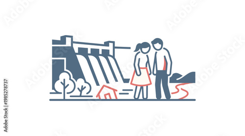 Couple Surveying Damaged Property Near a Dam