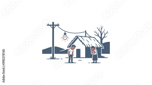 Couple Standing in Front of a Rural Home at Dusk