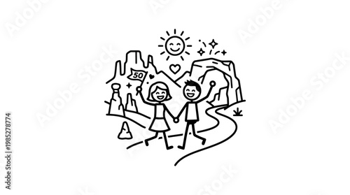 Happy Couple Exploring Scenic Landscape