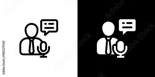 Event Moderator icon concept with flat Black White Background. Vector illustration.