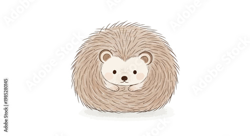 Cute hedgehog curled up, illustration, white background
