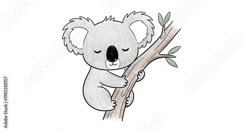 Cute Koala Hugging Tree Branch
