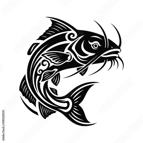 Tribal catfish illustration a bold black and white design for tattoos and artistic expression
