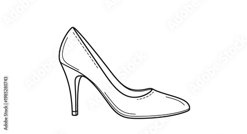 A simple line drawing of a classic high heeled pump shoe