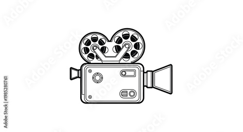 Vintage film camera illustration in black and white side view shown