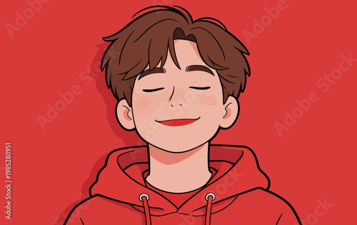Young Man in Purple Hoodie Smiling Illustration
