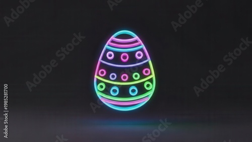 Vibrant neon glow easter egg illustration with colorful stripes and circles against dark background