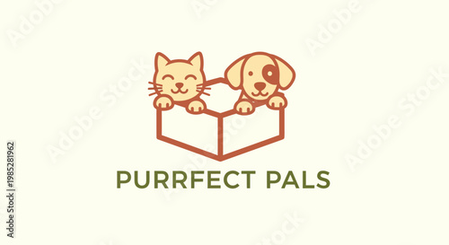 A modern pet logo featuring a cat and dog mascot inside a box