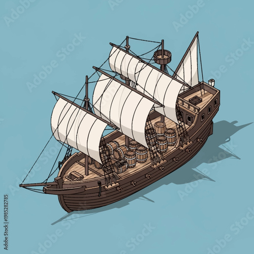 Illustration of a historic sailing ship.