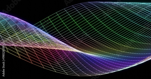 Abstract colorful glowing wave. Cyber digital stylized line art background. 3D rendering.